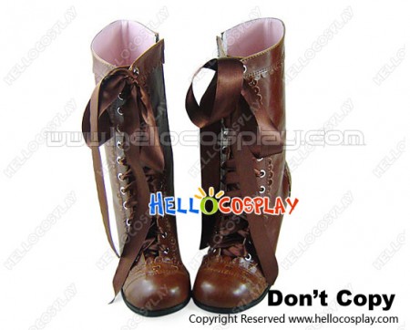 Brown Satin Lace Ruffle Chunky Princess Lolita Boots