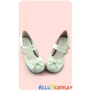 White Ruffle Instep Straps Chunky Princess Lolita Shoes