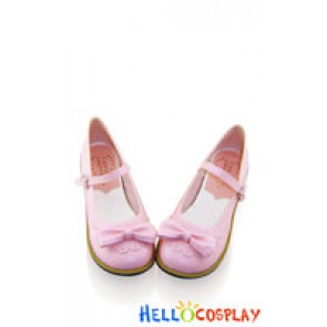 Pink Heart Shaped Ruffle Low Flat Princess Lolita Shoes