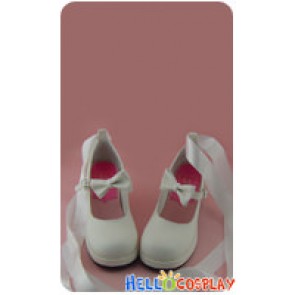 White Long Satin Strap Chunky Princess Lolita Shoes