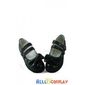 Black Bow Ruffle Double Straps Platform Princess Lolita Shoes