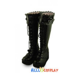 Black Heart Ruffle Platform Princess Lolita Long Boots