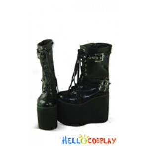 Black Long Lacing Buckles Platform Princess Lolita Boots
