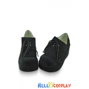 Black Bow Lace Platform Black Suede Sweet Lolita Shoes