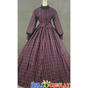 Civil War Victorian Cotton Blend Tartan Day Dress Gall Gown