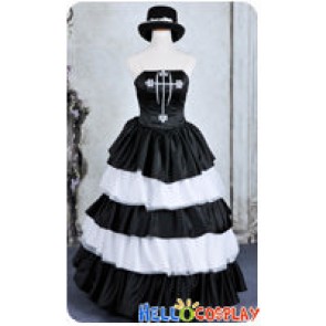 One Piece Cosplay Perona Costume Formal Dress Black White