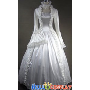 Victorian Gothic White Satin Dress Ball Gown Prom Cosplay