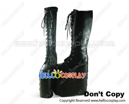 Gorgeous Black Lace Up High Platform Gothic Lolita Knee Boots