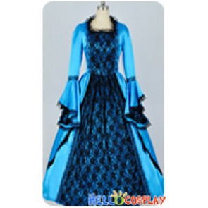 Marie Antoinette Victorian Cyan Bright Blue Satin Wedding Ball Lolita Dress