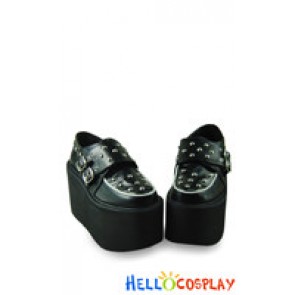 Black Rivet Thick Platform Punk Lolita Shoes