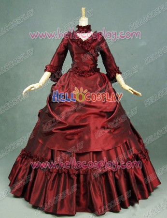 Victorian Lolita Bustle Period Reenactment Gothic Lolita Dress Burgundy