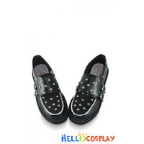 Black Rivet PU With Suede Platform Punk Lolita Shoes
