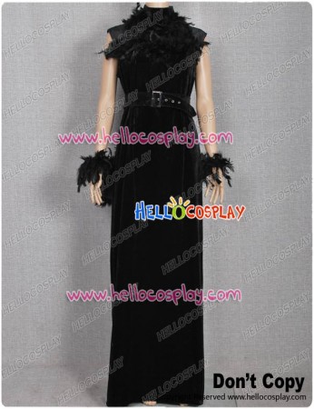 Vintage Black Gown Feather Dress Historical Retro Costume