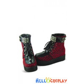 Red Leopard Lace Buckle Straps Platform Punk Lolita Boots