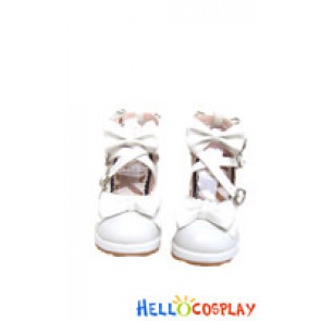 White Ruffle Bows Straps Chunky Princess Lolita Shoes