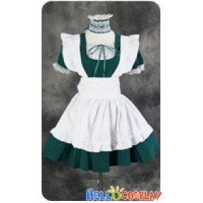 Maid Cosplay White Apron Green Dress Costume