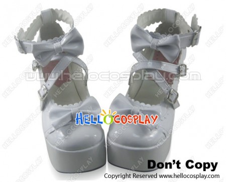 White Crossing Straps Scalloped Trim Platform Lolita Shoes