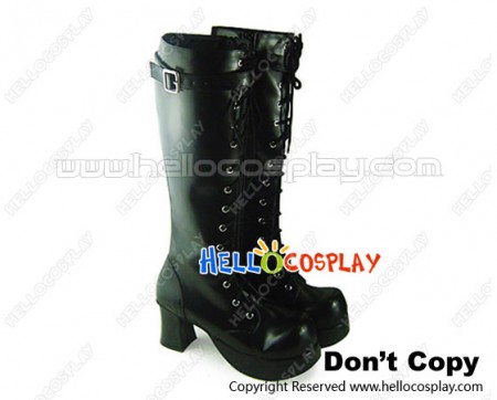 Black Lace Up Buckles Chunky Punk Lolita Boots