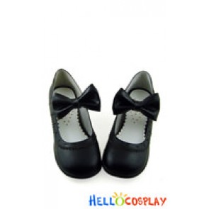 Black Charlotte Bow Low Heel Chunky Sweet Lolita Shoes