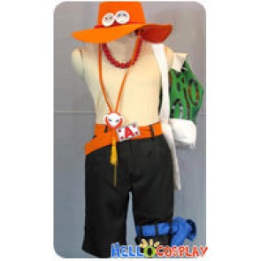 One Piece Cosplay Portgas D Ace Costume Orange Hat Belt Green Bag