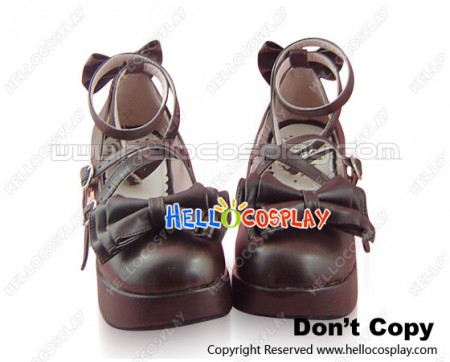 Matt Brown Bow Many Straps Chunky Princess Lolita Shoes