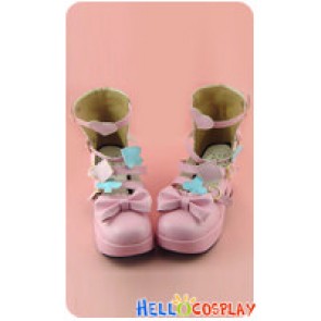 Pink Alice Bow Straps Chunky Princess Lolita Shoes