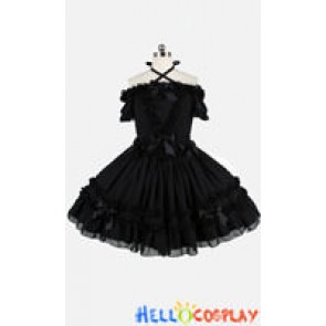 Gothic Lolita Punk Strapless Fluffy Black Dress