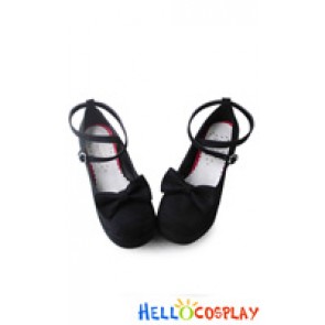 Princess Lolita Shoes Chunky Black Suede Ballet Strap Heart Shaped Buckle