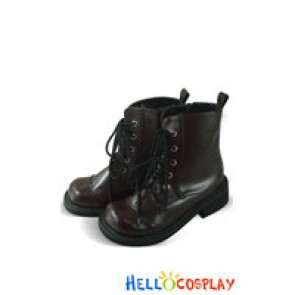 Brown Lace Up Chunky Gothic Lolita Ankle Boots