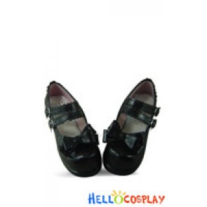 Matte Black Double Straps Chunky Fashion Princess Lolita Shoes