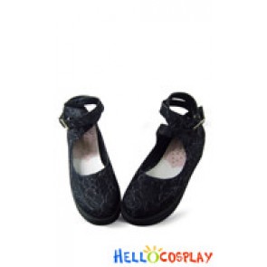 Black Lace Ankle Strap Platform Punk Lolita Shoes