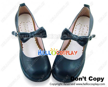 Dark Blue Bow Strap Chunky Princess Lolita Shoes