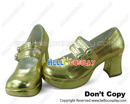 Golden Double Straps Chunky Sweet Lolita Shoes