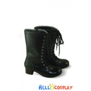 Black Lace And Zipper Chunky Punk Lolita Boots