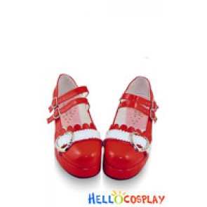 Mirror Red Two Straps Ruffle Platform Princess Lolita Shoes