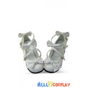 Elegant White Crossing Straps Heart Shaped Buckle Lolita Shoes