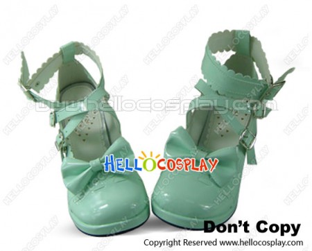 Mint Green Ankle Strap Crossing Straps Chunky Sweet Lolita Shoes