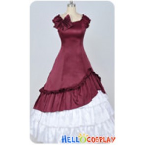 Southern Belle Cotton Evening Gown Dark Red White Lolita Dress