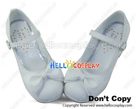 White Ruffle Bow Contract Chunky Sweet Lolita Shoes