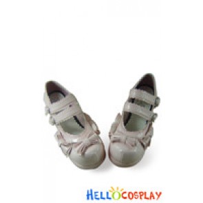 Mirror Pink Bow Double Ruffle Strap Chunky Princess Lolita Shoes