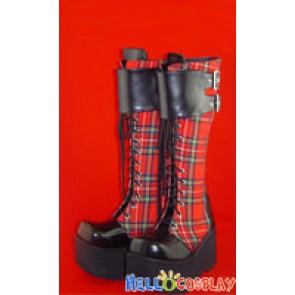 Black and Red Gingham High Platform Punk Lolita Boots