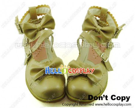 Nude Color Ruffle Bow Crossing Straps Chunky Sweet Lolita Shoes