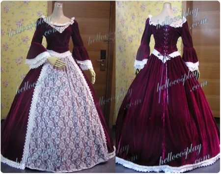 Marie Antoinette Victorian Wine Red Dress Ball Gown Prom