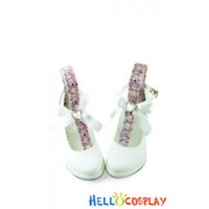 Matt White Bow Strap Stiletto Princess Lolita Shoes