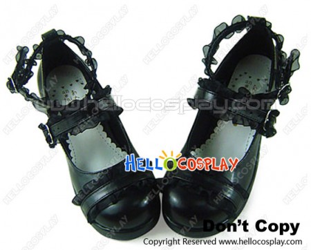 Black Ribbon Ankle Strap Chunky Sweet Lolita Shoes