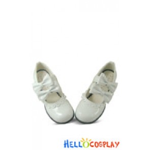 Mirror White Bow Straps Ruffle Chunky Princess Lolita Shoes
