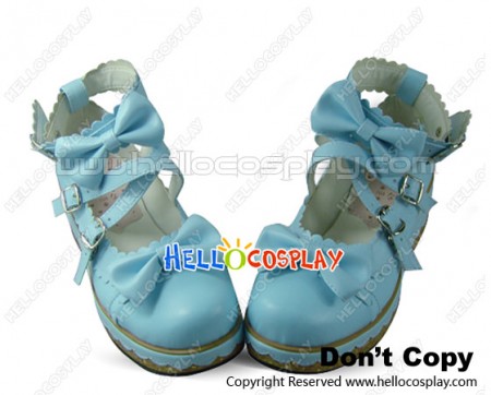 Graceful Blue Crisscross Ankle Strap Lace Bow Lolita Shoes