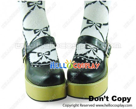 Matte Black NaNa Strap Platform Punk Lolita Shoes