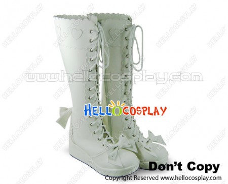 White Bows Shoelace Ruffle Platform Princess Lolita Boots