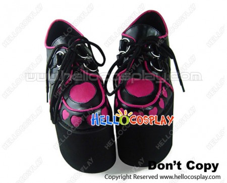 Black And Rose Red Heart Shaped Platform Punk Lolita Shoes
